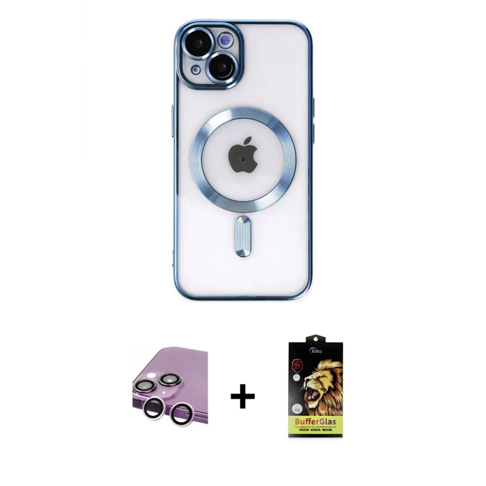 iPhone 14 Kılıf Nova Işık Özel Seri - Siyah Buffer Cam Ekran Koruyucu + Raze Metal Kamera Lens - MR