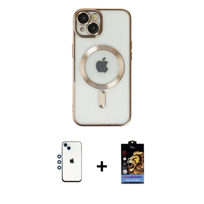 iPhone 14 Kılıf Nova Işık Özel Seri - Siyah Buffer Hayalet Cam Ekran Koruyucu + Shine Kamera Lens - MI