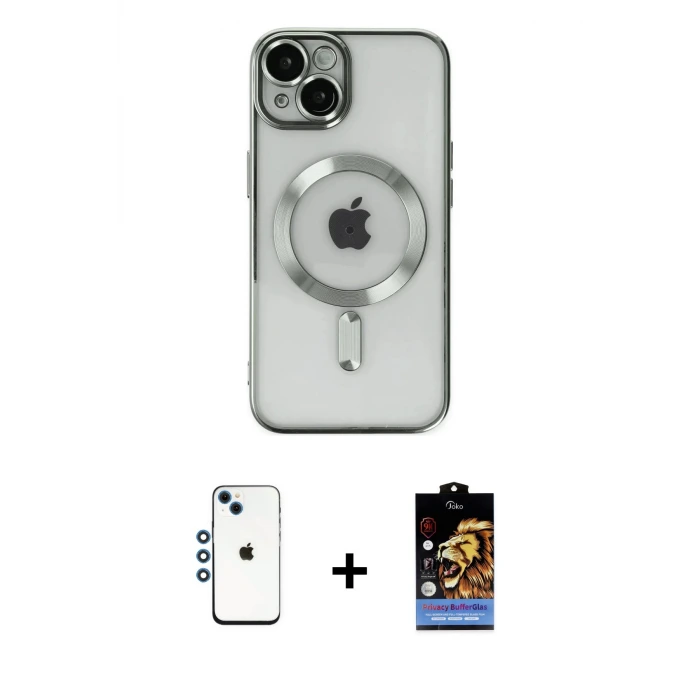 iPhone 14 Kılıf Nova Işık Özel Seri - Siyah Buffer Hayalet Cam Ekran Koruyucu + Shine Kamera Lens - MI