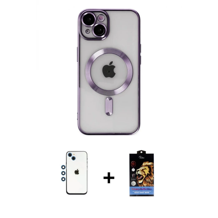 iPhone 14 Kılıf Nova Işık Özel Seri - Siyah Buffer Hayalet Cam Ekran Koruyucu + Shine Kamera Lens - MI