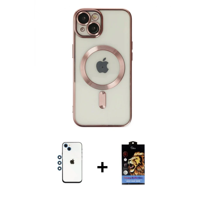 iPhone 14 Kılıf Nova Işık Özel Seri - Siyah Buffer Hayalet Cam Ekran Koruyucu + Shine Kamera Lens - MI