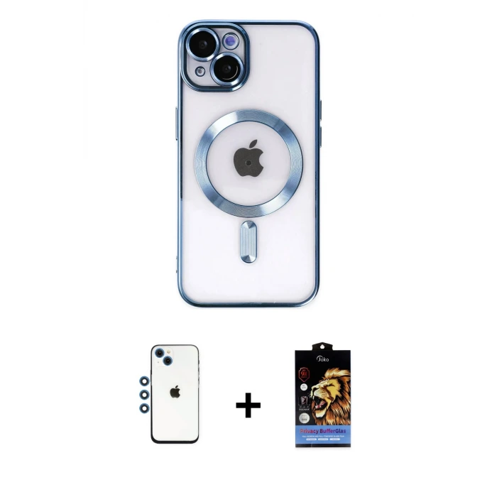 iPhone 14 Kılıf Nova Işık Özel Seri - Siyah Buffer Hayalet Cam Ekran Koruyucu + Shine Kamera Lens - MI