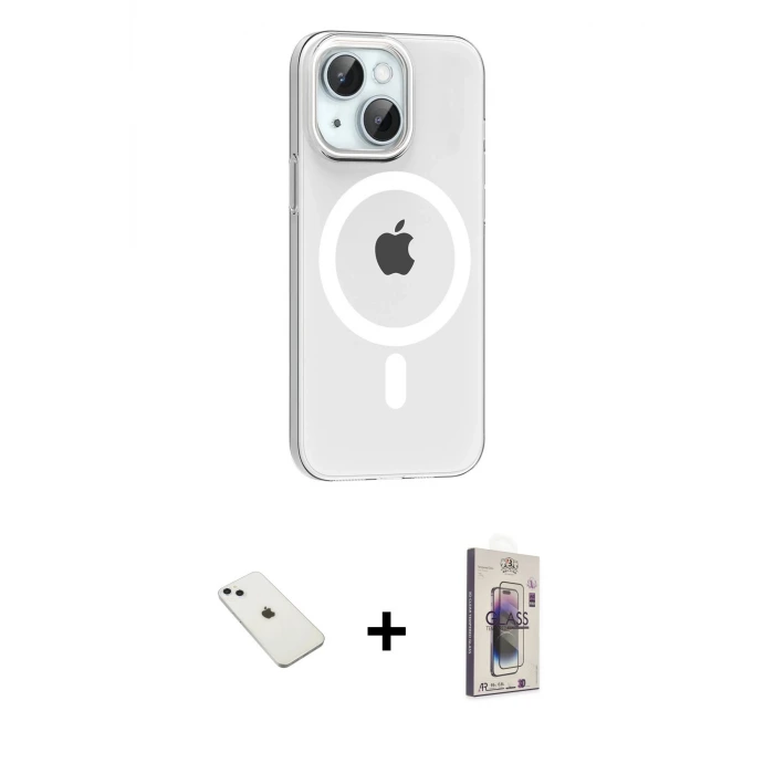 iPhone 14 Kılıf Pusula Form Özel Seri - Siyah Bilvis 3D Cam Ekran Koruyucu + Diamond Kamera Lens - SABE