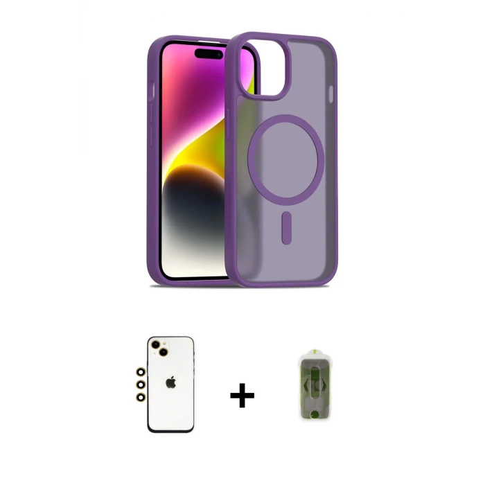 iPhone 14 Kılıf Siluet Minimal Prime - Siyah Joko Magic 5D Hayalet Cam + Shine Kamera Lens - GD