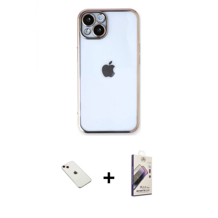 iPhone 14 Kılıf Vadi Minimal - Siyah Bilvis 3D Mat Cam Ekran Koruyucu + Diamond Kamera Lens - KI