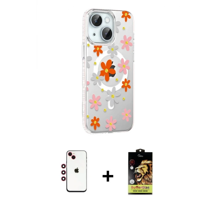 iPhone 14 Kılıf Yörünge Işık Prime - Siyah Buffer Cam Ekran Koruyucu + Shine Kamera Lens - KI