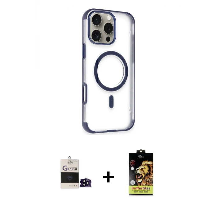 iPhone 14 Pro Max Kılıf Eksen Klasik Koleksiyonu - Siyah Buffer Cam Ekran Koruyucu + Bilvis Titan Kamera Lens - SH