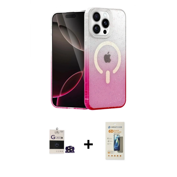 iPhone 14 Pro Max Kılıf Eksen Minimal Özel Seri - Siyah 6D Mat Seramik Hayalet Nano Ekran Koruyucu + Bilvis Titan Kamera Lens - DNMR