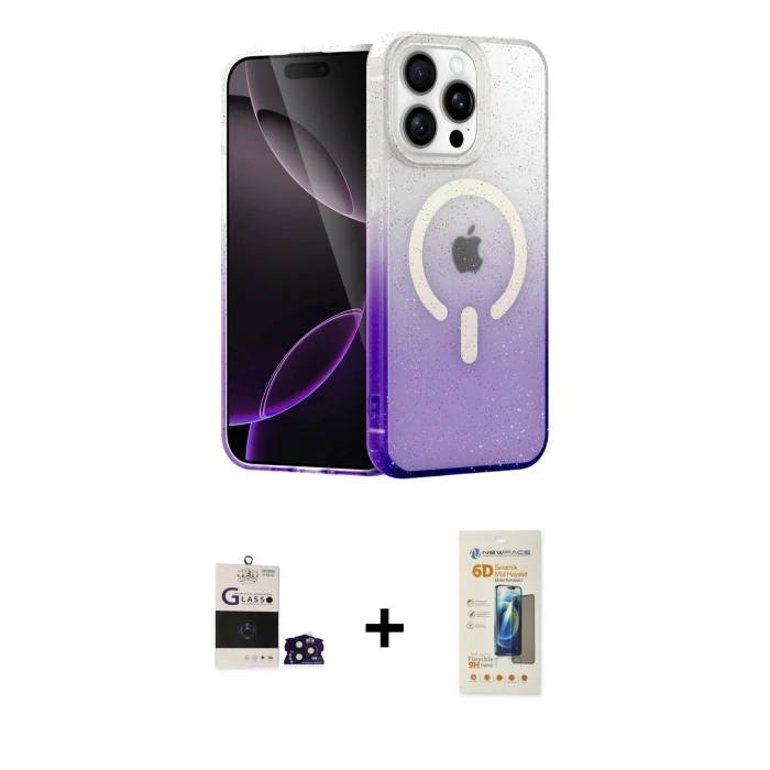 iPhone 14 Pro Max Kılıf Eksen Minimal Özel Seri - Siyah 6D Mat Seramik Hayalet Nano Ekran Koruyucu + Bilvis Titan Kamera Lens - DNMR