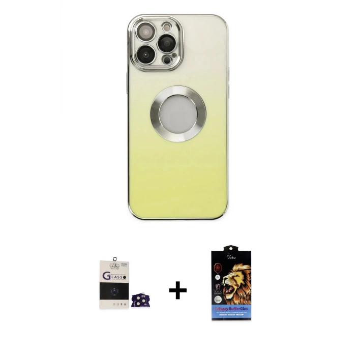 iPhone 14 Pro Max Kılıf Kutup Yansıma Özel Seri - Siyah Buffer Hayalet Cam Ekran Koruyucu + Bilvis Titan Kamera Lens - DNMR