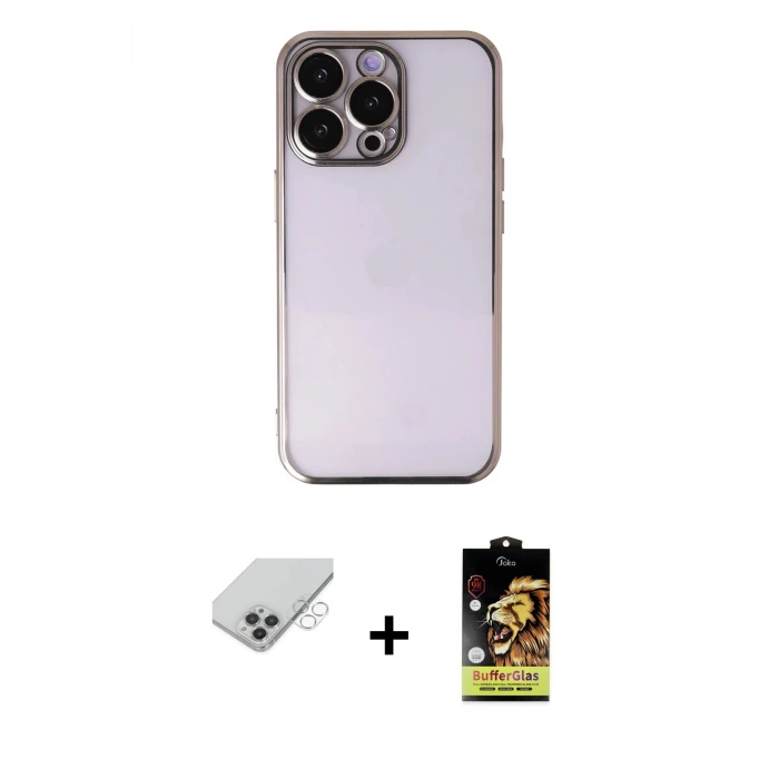 iPhone 14 Pro Max Kılıf Vadi Minimal - Siyah Buffer Cam Ekran Koruyucu + Band Metal Kamera Lens - GS