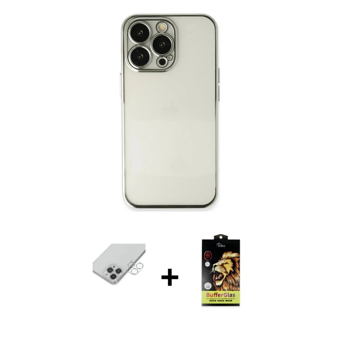 iPhone 14 Pro Max Kılıf Vadi Minimal - Siyah Buffer Cam Ekran Koruyucu + Band Metal Kamera Lens - GS