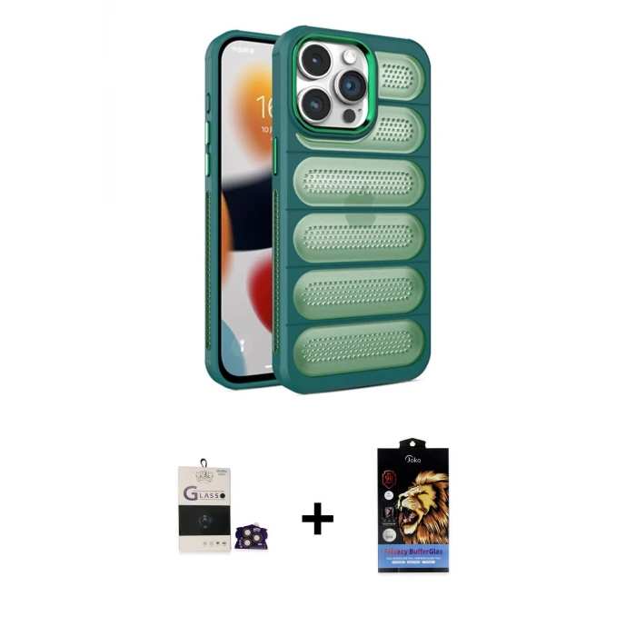 iPhone 14 Pro Max Kılıf Yadigar Doku Özel Seri - Siyah Buffer Hayalet Cam Ekran Koruyucu + Bilvis Titan Kamera Lens - GD