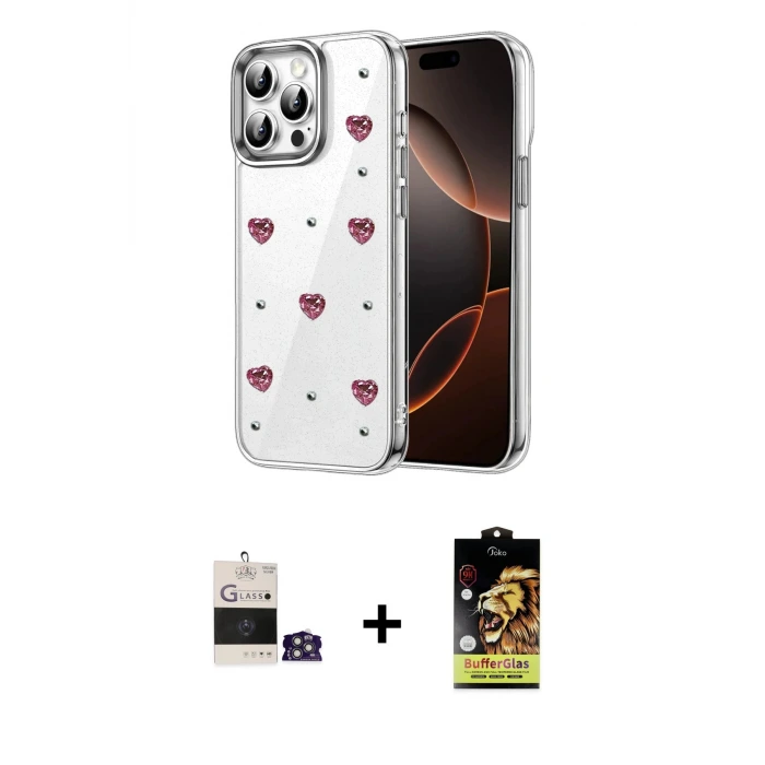 iPhone 14 Pro Max Kılıf Yörünge Form - Siyah Buffer Cam Ekran Koruyucu + Bilvis Titan Kamera Lens - GS
