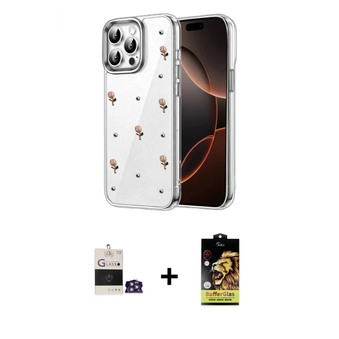 iPhone 14 Pro Max Kılıf Yörünge Form - Siyah Buffer Cam Ekran Koruyucu + Bilvis Titan Kamera Lens - GS