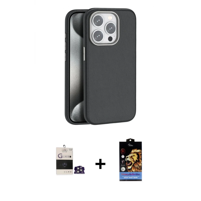 iPhone 14 Pro Max Kılıf Zirve Modern Prime - Siyah Buffer Hayalet Cam Ekran Koruyucu + Bilvis Titan Kamera Lens - GS