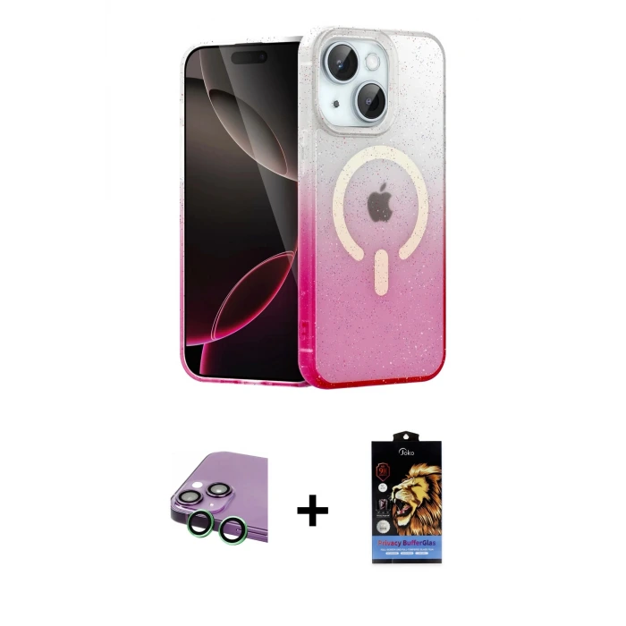 iPhone 15 Kılıf Eksen Minimal Özel Seri - Siyah Buffer Hayalet Cam Ekran Koruyucu + Raze Metal Kamera Lens - YL