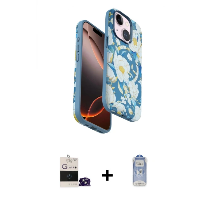 iPhone 15 Kılıf Siluet Doku - Siyah Joko Magic 5D Cam + Bilvis Titan Kamera Lens - SABE