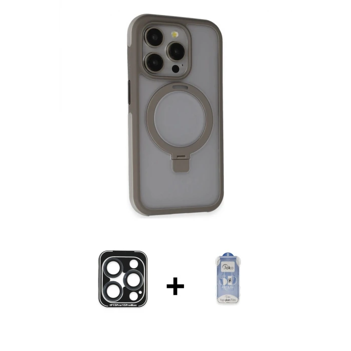 iPhone 15 Pro Max Kılıf Ahenk Yansıma Özel Seri - Siyah Joko Magic 5D Cam + PVD Metal Kamera Lens - LT