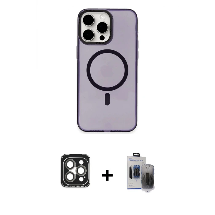 iPhone 15 Pro Max Kılıf Eksen Işık Prime - Siyah Vanessa Magic Hayalet Cam + PVD Metal Kamera Lens - GI