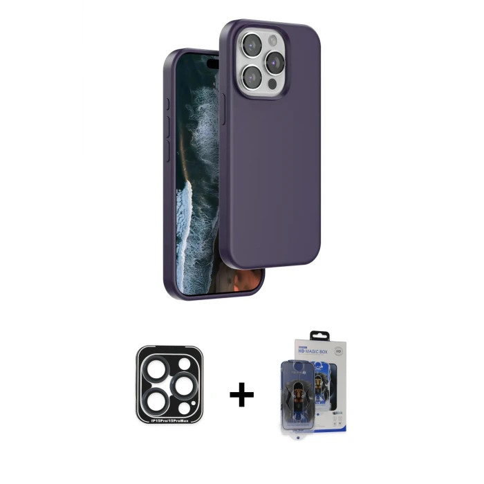 iPhone 15 Pro Max Kılıf Kıvılcım Çizgi Serisi - Siyah Vanessa Magic Cam + PVD Metal Kamera Lens - LT