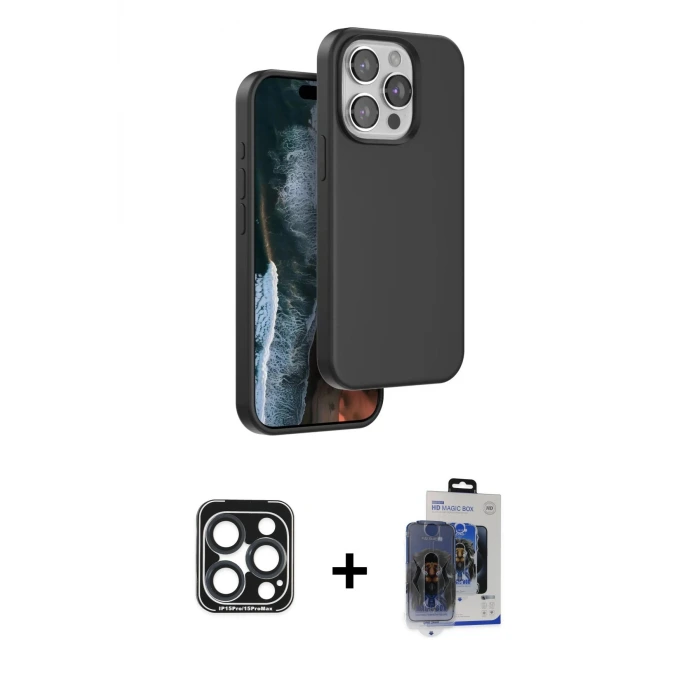 iPhone 15 Pro Max Kılıf Kıvılcım Çizgi Serisi - Siyah Vanessa Magic Cam + PVD Metal Kamera Lens - LT