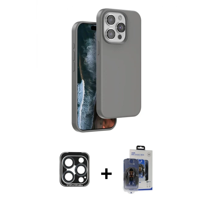 iPhone 15 Pro Max Kılıf Kıvılcım Çizgi Serisi - Siyah Vanessa Magic Cam + PVD Metal Kamera Lens - LT