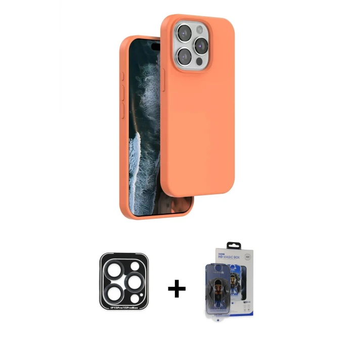 iPhone 15 Pro Max Kılıf Kıvılcım Çizgi Serisi - Siyah Vanessa Magic Cam + PVD Metal Kamera Lens - LT