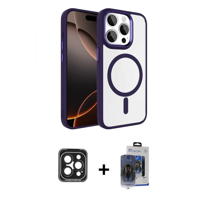 iPhone 15 Pro Max Kılıf Kıvılcım Prime - Siyah Vanessa Magic Cam + PVD Metal Kamera Lens - SH