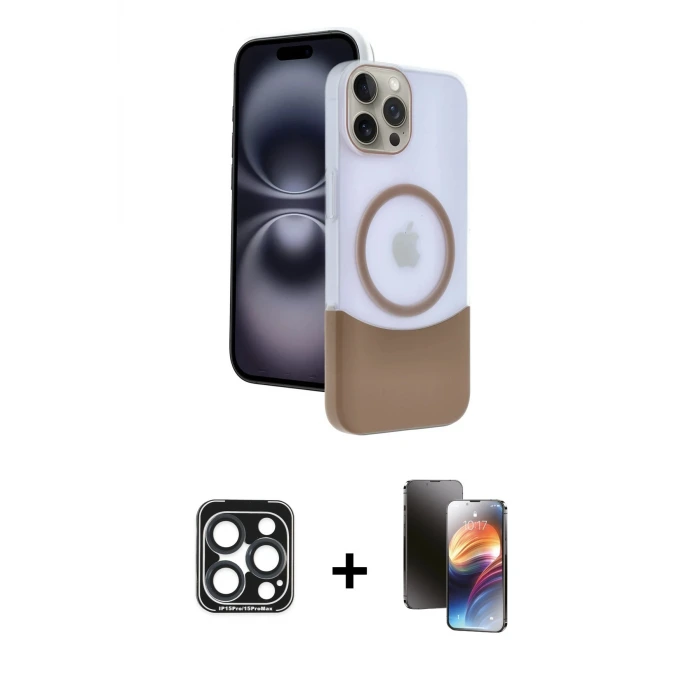 iPhone 15 Pro Max Kılıf Kozmos Form Özel Seri - Siyah 3D Antistatik Mat Seramik Nano Ekran Koruyucu + PVD Metal Kamera Lens - LT