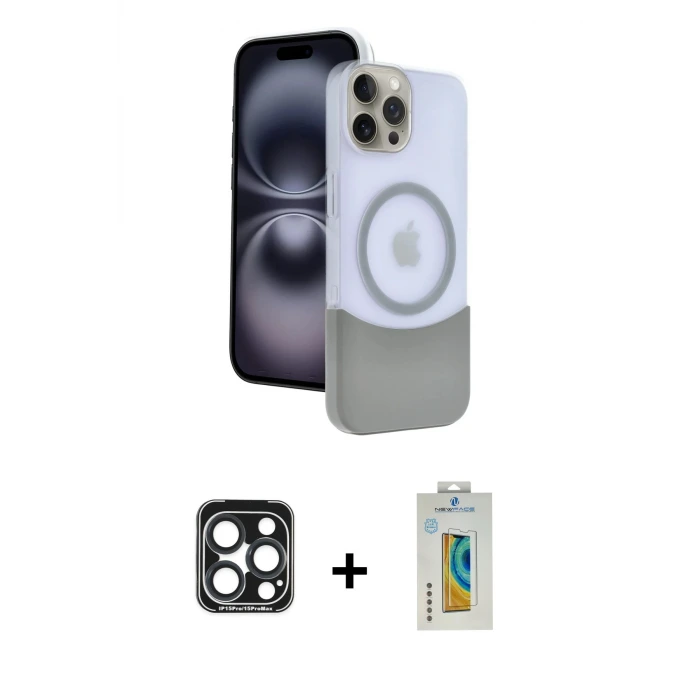 iPhone 15 Pro Max Kılıf Kozmos Form Özel Seri - Siyah Polymer Nano Ekran Koruyucu + PVD Metal Kamera Lens - LT