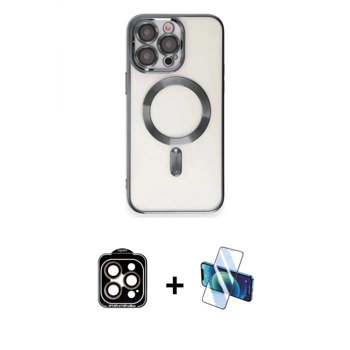 iPhone 15 Pro Max Kılıf Nova Işık Özel Seri - Siyah 3D Antistatik Seramik Nano Ekran Koruyucu + PVD Metal Kamera Lens - TU