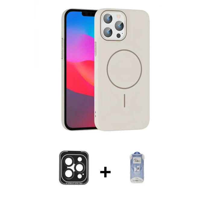 iPhone 15 Pro Max Kılıf Siluet Doku Özel Seri - Siyah Joko Magic 5D Cam + PVD Metal Kamera Lens - SH