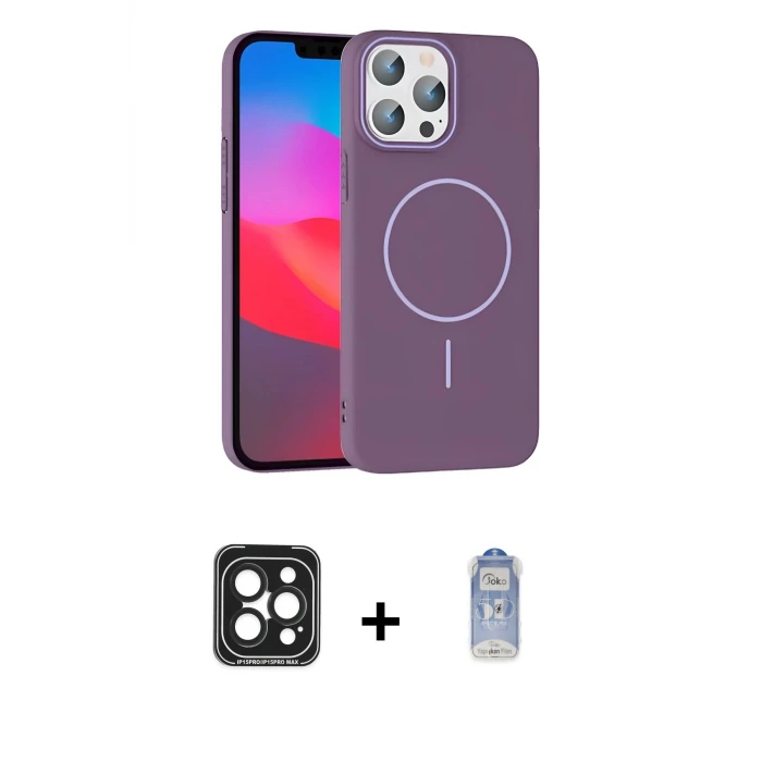iPhone 15 Pro Max Kılıf Siluet Doku Özel Seri - Siyah Joko Magic 5D Cam + PVD Metal Kamera Lens - SH