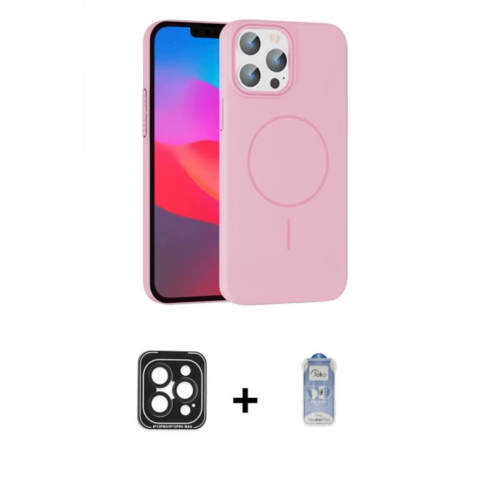iPhone 15 Pro Max Kılıf Siluet Doku Özel Seri - Siyah Joko Magic 5D Cam + PVD Metal Kamera Lens - SH