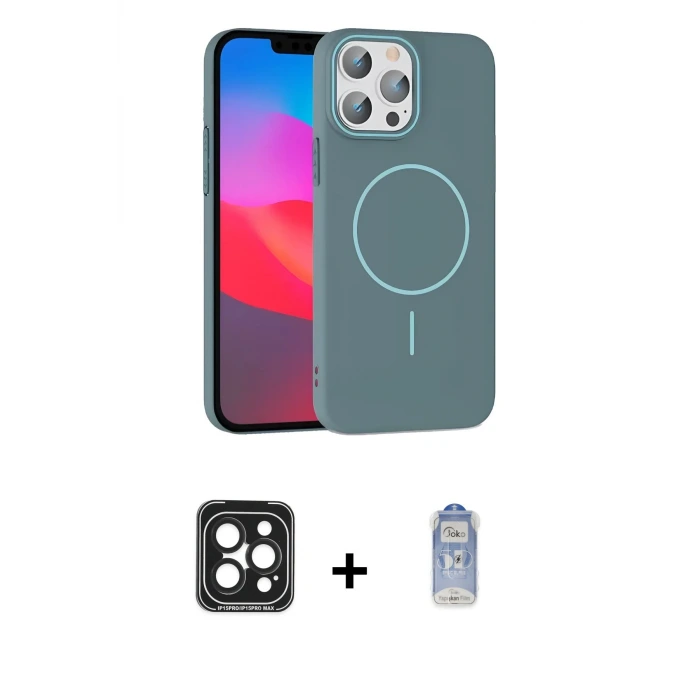 iPhone 15 Pro Max Kılıf Siluet Doku Özel Seri - Siyah Joko Magic 5D Cam + PVD Metal Kamera Lens - SH