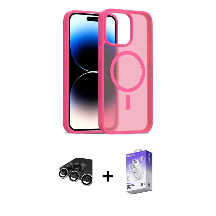 iPhone 15 Pro Max Kılıf Siluet Minimal Prime - Siyah Bilvis 5in1 3D Magic Cam Ekran Koruyucu + Raze Metal Kamera Lens - GS