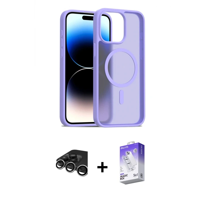 iPhone 15 Pro Max Kılıf Siluet Minimal Prime - Siyah Bilvis 5in1 3D Magic Cam Ekran Koruyucu + Raze Metal Kamera Lens - GS
