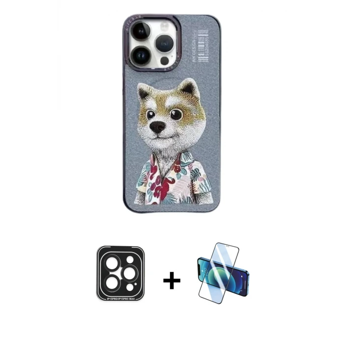 iPhone 15 Pro Max Kılıf Siluet Modern Özel Seri - Siyah 3D Antistatik Seramik Nano Ekran Koruyucu + PVD Metal Kamera Lens - SH