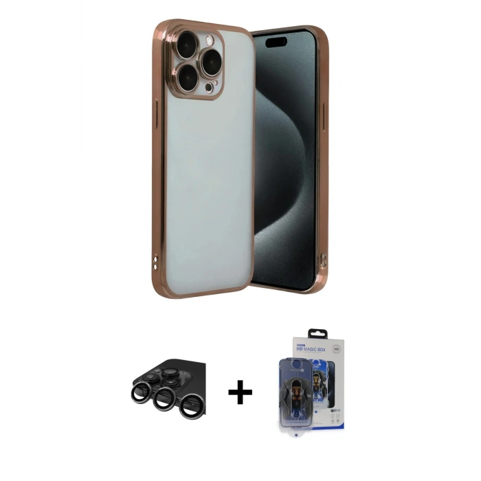 iPhone 15 Pro Max Kılıf Vadi Minimal - Siyah Vanessa Magic Cam + Raze Metal Kamera Lens - TMGI