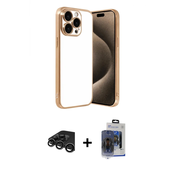 iPhone 15 Pro Max Kılıf Vadi Minimal - Siyah Vanessa Magic Cam + Raze Metal Kamera Lens - TMGI