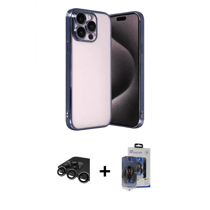 iPhone 15 Pro Max Kılıf Vadi Minimal - Siyah Vanessa Magic Cam + Raze Metal Kamera Lens - TMGI