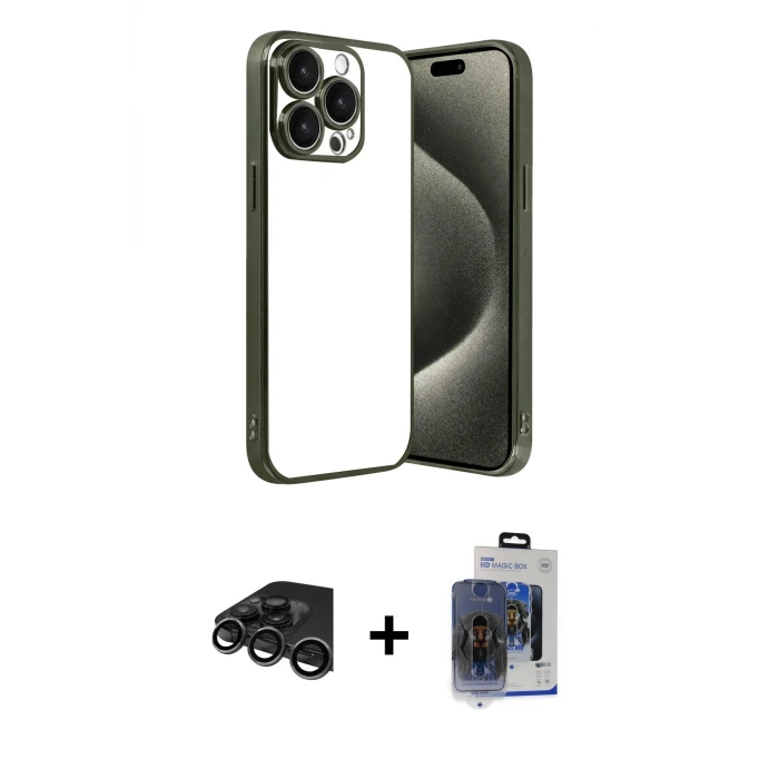 iPhone 15 Pro Max Kılıf Vadi Minimal - Siyah Vanessa Magic Cam + Raze Metal Kamera Lens - TMGI
