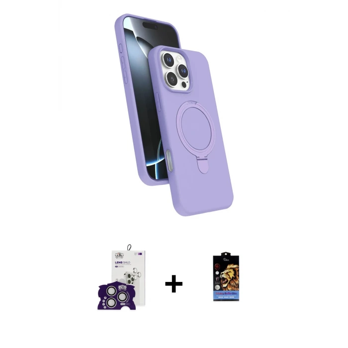 iPhone 16 Pro Max Kılıf İz Işık Koleksiyonu - Siyah Buffer Hayalet Cam Ekran Koruyucu + Bilvis Titan Kamera Lens - GS