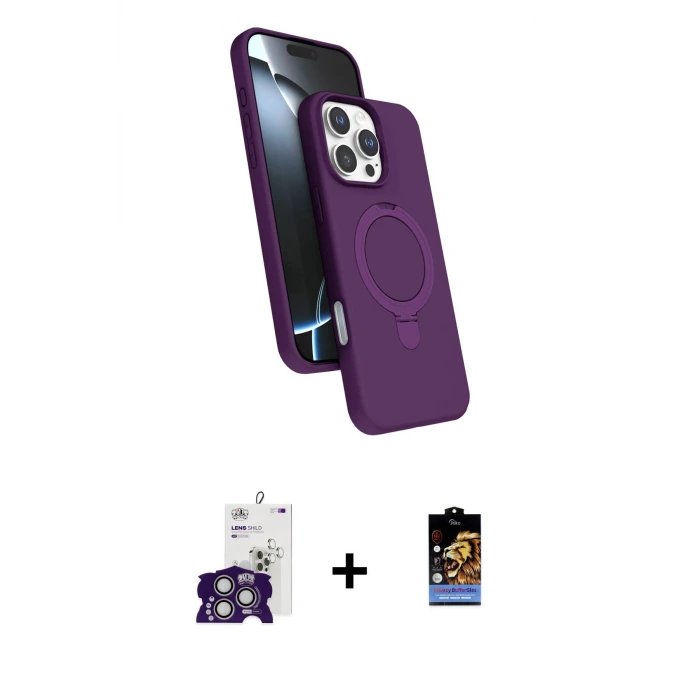 iPhone 16 Pro Max Kılıf İz Işık Koleksiyonu - Siyah Buffer Hayalet Cam Ekran Koruyucu + Bilvis Titan Kamera Lens - GS