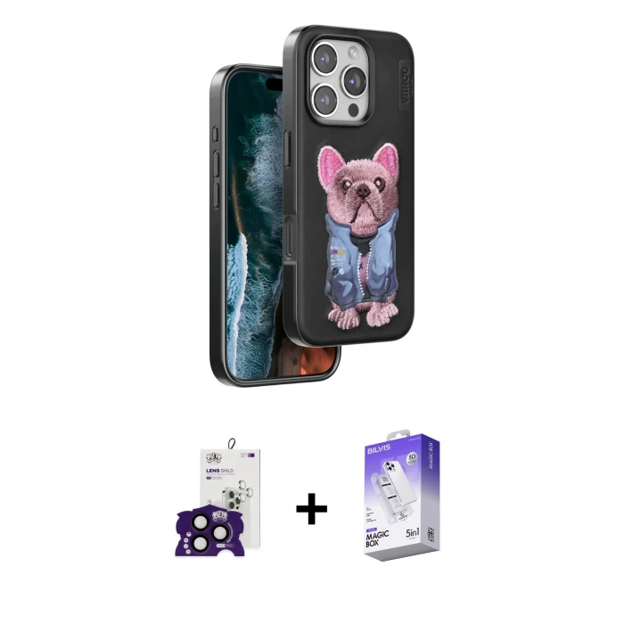 iPhone 16 Pro Max Kılıf İz Minimal Koleksiyonu - Siyah Bilvis 5in1 3D Magic Cam Ekran Koruyucu + Bilvis Titan Kamera Lens - SH