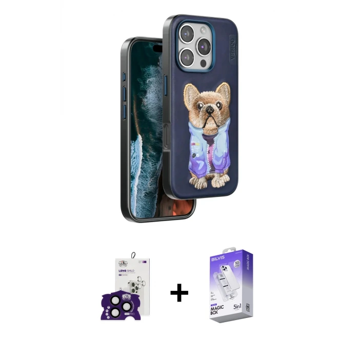 iPhone 16 Pro Max Kılıf İz Minimal Koleksiyonu - Siyah Bilvis 5in1 3D Magic Cam Ekran Koruyucu + Bilvis Titan Kamera Lens - SH