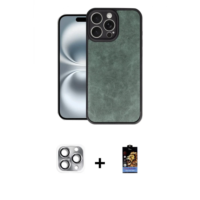 iPhone 16 Pro Max Kılıf Kıvılcım Işık Serisi - Siyah Buffer Hayalet Cam Ekran Koruyucu + Pers Alüminyum Kamera Lens - GI