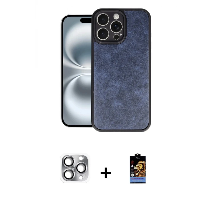 iPhone 16 Pro Max Kılıf Kıvılcım Işık Serisi - Siyah Buffer Hayalet Cam Ekran Koruyucu + Pers Alüminyum Kamera Lens - GI