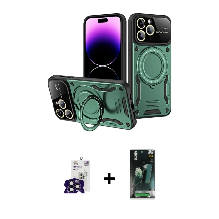 iPhone 16 Pro Max Kılıf Kıvılcım Modern Serisi - Siyah 360 Mat Full Body Arka Koruyucu + Bilvis Titan Kamera Lens - TMGI